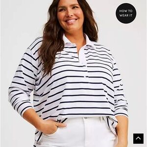 Torrid White Shirt with Navy Stripes
